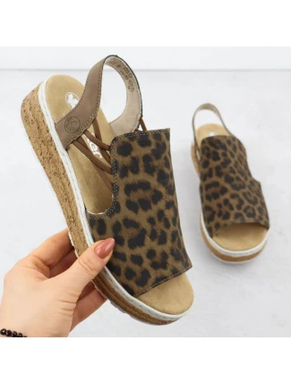 Dámské sandály na platformě s leopardím vzorem v béžové barvě Rieker 62741-90