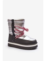 Dámské zimní boty s šněrováním stříbrné Lilara