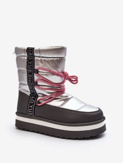 Dámské zimní boty s šněrováním stříbrné Lilara