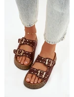 Dámské pantofle s zlatými sponami a knoflíky hnědé Tervina