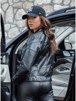 Dámská kožená bunda přechodná krátká ramoneska TELIS černá FashionStreet TY4556