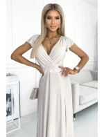 411-4 CRYSTAL třpytivé dlouhé šaty s výstřihem - BEACH 411-4 CRYSTAL třpytivé dlouhé šaty s výstřihem - BEACH