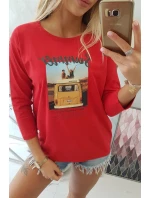 Halenka s potiskem Letní auto červená Halenka s potiskem Letní auto červená