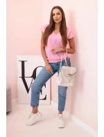 Dámská bavlněná blůza s výstřihem do V a potiskem vlaštovek světle růžová Dámská bavlněná blůza s výstřihem do V a potiskem vlaštovek světle růžová