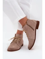 Semišové kotníkové boty na plochém podpatku Cappuccino Zazoo 4078 Semišové kotníkové boty na plochém podpatku Cappuccino Zazoo 4078