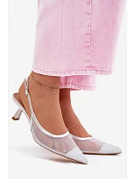 Calora Stříbrné Síťované Sandály Na Úzkém Podpatku