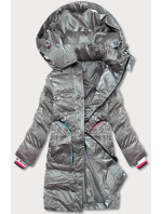 Šedá dámská zimní bunda s barevnými vsadkami (CAN-594)