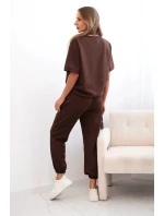 Dámský viskózový komplet s krátkým rukávem a nohavicemi hnědý