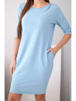 Dámské bavlněné šaty s 3/4 rukávem a kapsami modré