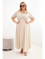 Dámské šaty Plus Size s výstřihem do V a nařaseným pasem tmavě béžové