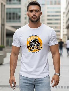 Pánské bavlněné tričko s potiskem motorky bílé FashionStreet NX5095R