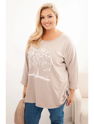 Dámská blůza Plus Size bavlněná s potiskem stromu béžová Dámská blůza Plus Size bavlněná s potiskem stromu béžová