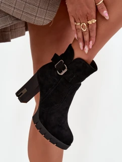 Dámské kotníkové boty na podpatku s přezkou zateplené černé Selisse