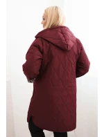 Dámská zimní prošívaná bunda Plus Size s podšívkou v leopardím vzoru a kapucí bordová