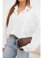 Dámská viskózová košile s dlouhým rukávem a volánky bílá