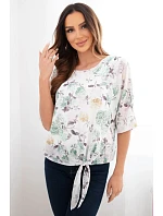 Dámská halenka s květinovým vzorem a vázáním dole tmavě mátová