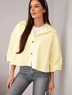 Dámská jarní bavlněná bunda zapínaná na knoflíky s límcem žlutá