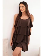 Dámské mini šaty na ramínkách s volány hnědá
