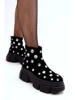 Kožené semišové zateplené kotníčková obuv s krystaly D A MR52-205 Černé Botki Damskie