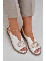 Kožené Sandály Na Plochém Podpatku S Dekorací Světle Béžové Laura Messi 2865