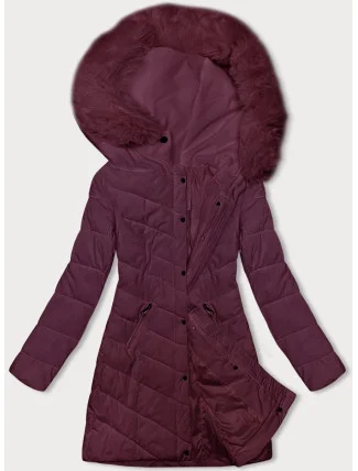 Prošívaná dámská zimní bunda ve vínové bordó barvě s kapucí LHD (2M-057)