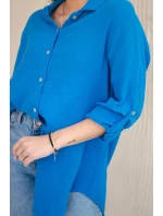 Bavlněná mušelínová košile oversize tyrkys