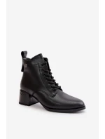 Dámské Botky Na Šněrování Na Podpatku Z Přírodní Kůže Zateplené Černé Vinceza 91110