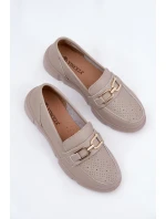 Dámské Kožené Mokasíny se Zlatým Detalem Ciemnobeżowe Vinceza 88007