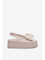 Dámské Kožené Sandály Na Platformě S Mašlí CheBello 4641 Béžové