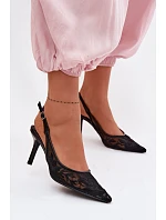 Krajkové Síťované Sandály na Podpatku Černé Mavia