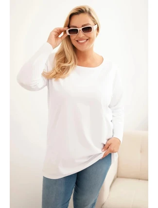 Dámská blůza Plus Size bavlněná s kulatým výstřihem bílá
