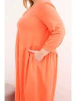 Dámská sukýnka Plus Size bavlněná s dlouhým rukávem a nařasením v pase meruňková