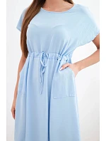 Dámské šaty s krátkým rukávem a vázáním v pase modrá