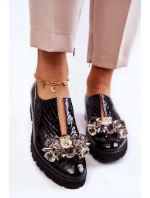 Elegantní lakované boty s krokodýlovým ornamentem černá Cindy