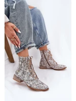Kožené Vzorované Kotníkové Boty Na Ploché Podpatky Maciejka 06391-25 Béžové