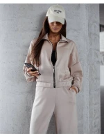 Béžový dámský komplet - mikina se stojáčkem a široké kalhoty (821109) Béžový dámský komplet - mikina se stojáčkem a široké kalhoty (821109)