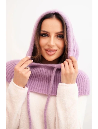 Dámská čepice s kapucí a pleteným uzlem světle fialová Dámská čepice s kapucí a pleteným uzlem světle fialová