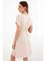 Dámské šaty s krátkým rukávem a páskem v pase béžová
