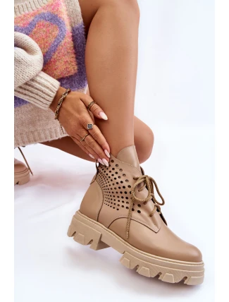Prolamované Kožené Boty Workery Béžové Abilene