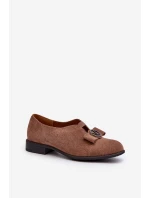 Dámské polobotky z ekokože s nízkým podpatkem a ozdobou hnědé Hadiena Dámské polobotky z ekokože s nízkým podpatkem a ozdobou hnědé Hadiena