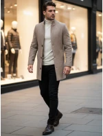 Pánský jednořadový kabát hnědý FashionStreet CX0442