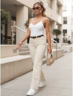 Dámské džíny s páskem a širokými nohavicemi béžové FashionStreet UY3060