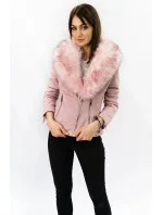 Dámská semišová bunda ramoneska v pudrově růžové barvě s kožešinou (6502) Dámská semišová bunda ramoneska v pudrově růžové barvě s kožešinou (6502)