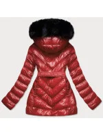 Lesklá zimní bunda ve vínové bordó barvě s mechovitou kožešinovou podšívkou (w673)