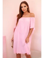 Dámské viskózové šaty s vázáním na rukávech, cukrově růžové Dámské viskózové šaty s vázáním na rukávech, cukrově růžové