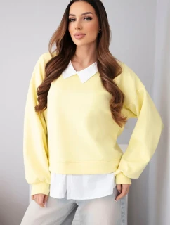 Dámská máslová mikina z viskózy s košilovou vsadkou žlutá