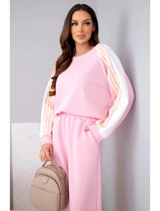 Dámský komplet z měkkého materiálu s lampasem a nápletem světle růžový