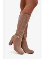 Dámské kozačky na podpatku se zlatým přezkou vyhřívané béžové Seraphine