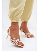 Dámské sandály na podpatku s pásky béžové Velivelle