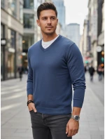 Pánský modrý svetr s výstřihem do V FashionStreet WX2317